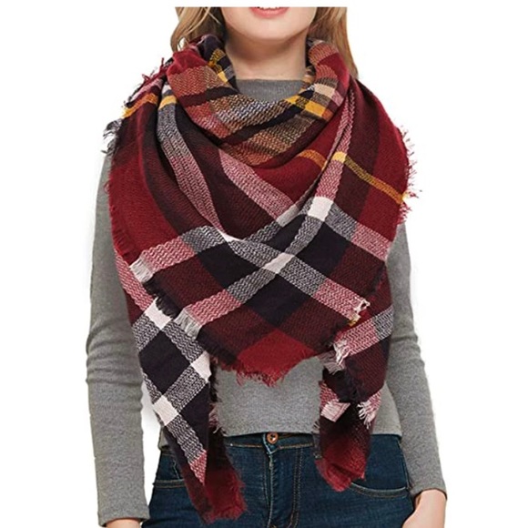Red Brick & Cream Soft Plaid Scarf -NEW - Picture 2 of 3